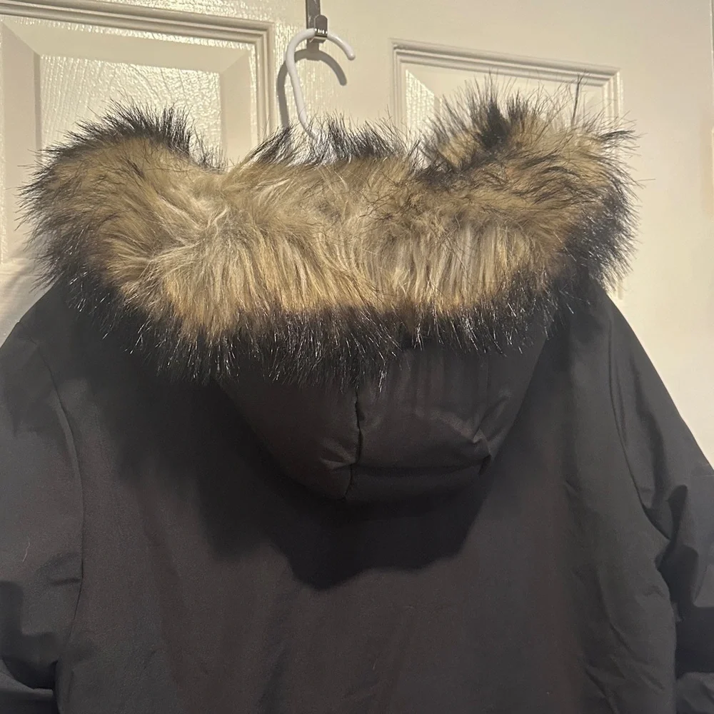 Black Parka with Faux Fur Hood